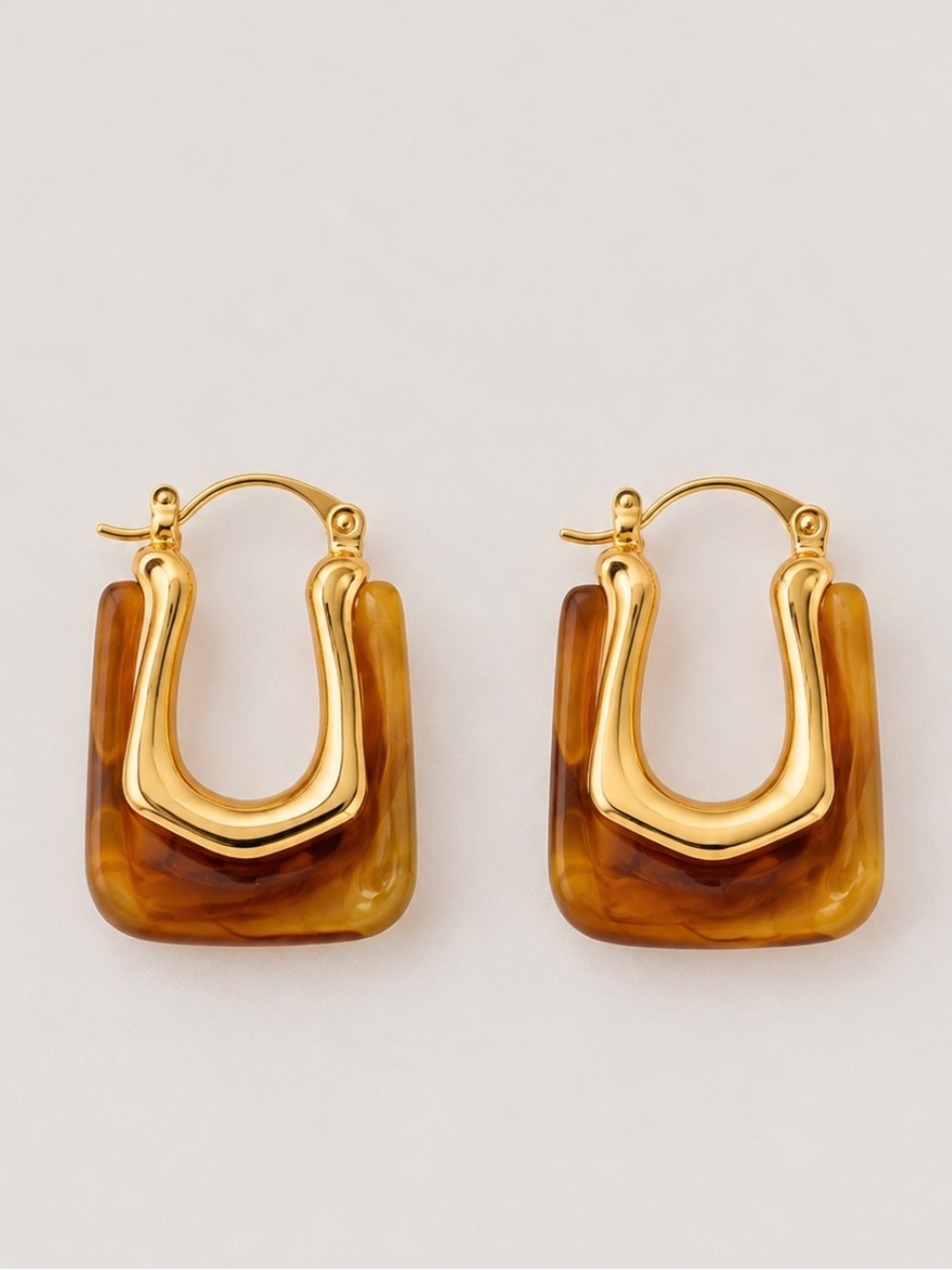New! Amber Brown Gold Hoop Huggie Earrings NWOT